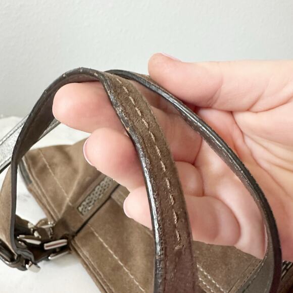 Coach Brown Suede Metallic Beaded Zip Top Shoulder Bag includes Hangtag - Picture 8 of 16